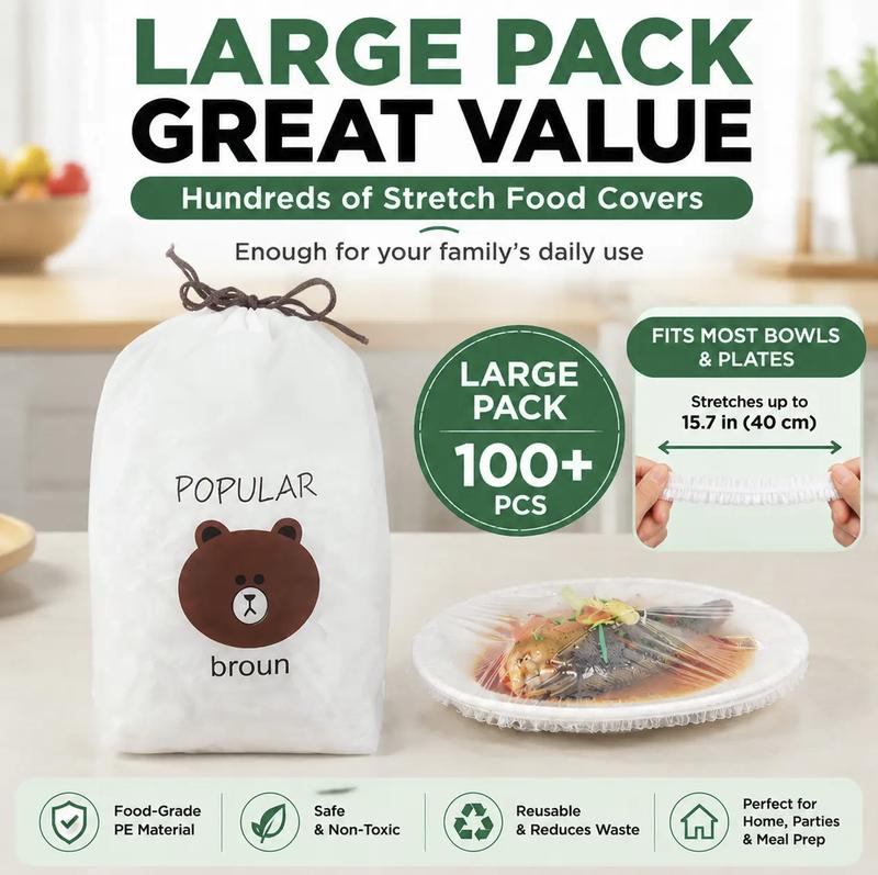 100PCS Wegwerfbar Stretch Food Covers für Schüsseln & Teller Elastische Schüsselabdeckungen Plastikfolie Alternative für Reste Obst Gemüse & Küchenlagerung