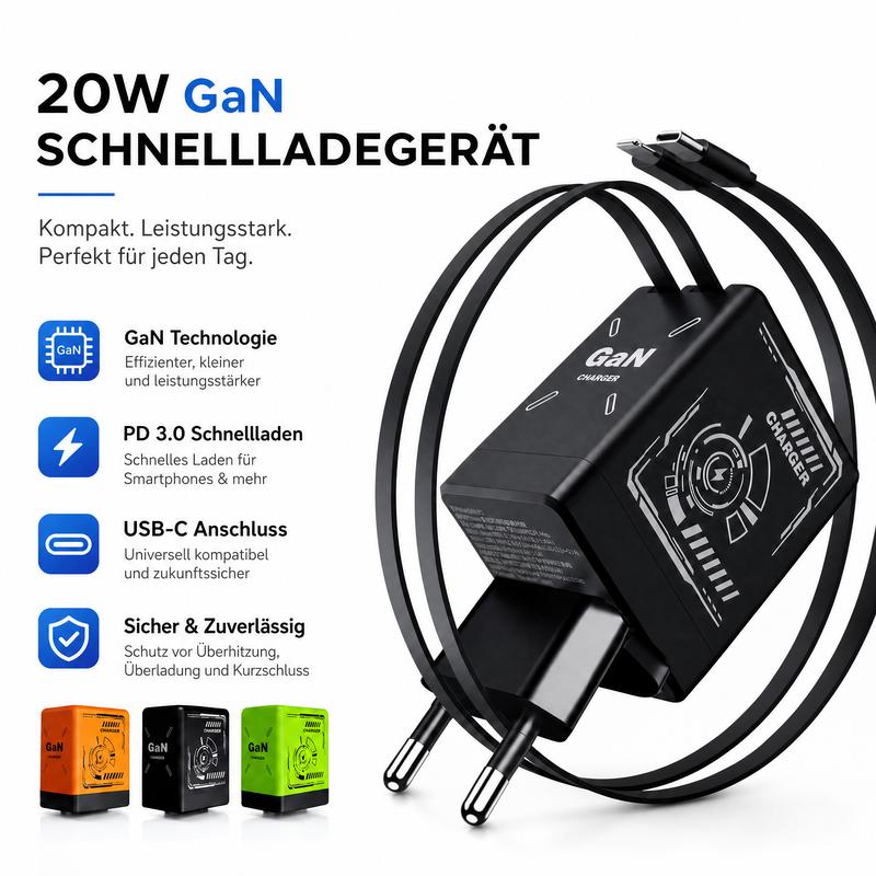 2-in-1 GaN Compatible with 120W Fast Charger with Retractable Type-C and ligtning Cable | Portable Adapter for iPhone 16, iPad, MacBook, Multi-Device Fast Charging, Folding Charing