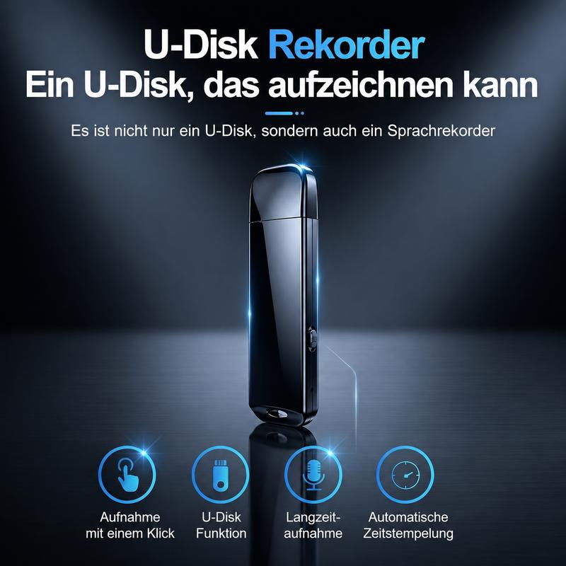 2-in-1 USB-Sprachaufnehmer – Sprachaktivierung, intelligente Geräuschunterdrückung, zeitgesteuerte Aufnahme, automatisches Speichern von Dateien