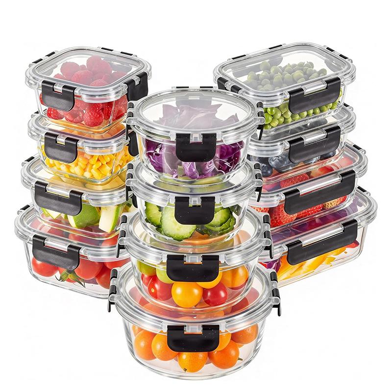 24-teiliges Set aus Glas für die Essensvorbereitung mit luftdichten Deckeln (12 Behälter, 12 Deckel), auslaufsicher, spülmaschinenfest, mikrowellengeeignet und freezergeeignet