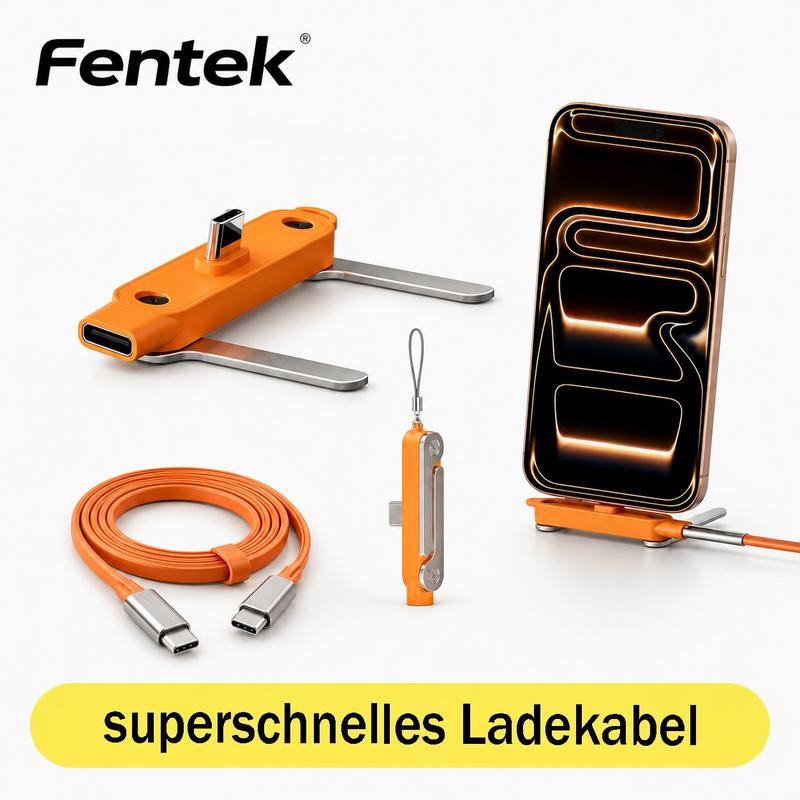 240 W superschnelles Ladekabel | 360° drehbarer unsichtbarer Ständer, abnehmbares 2‑in‑1‑Type‑C, Silikon aus Zinklegierung, kompatibel mit iPhone 15–17 und allen Android‑Smartphones, für Büro und Auto – innovativer Bestseller