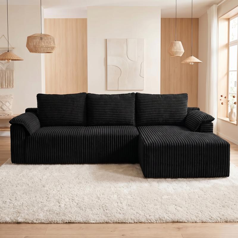 252 cm modulare L‑förmige Sofa/Sitzbank mit Wildlederbezug und Kompressionsdesign, ohne Rahmen enthalten. Es ist eine ideale Wahl für moderne Wohnzimmer. Es ist eine klappbare Sofa mit schöner Optik und einem kleinen Abdruck auf dem Boden (e).