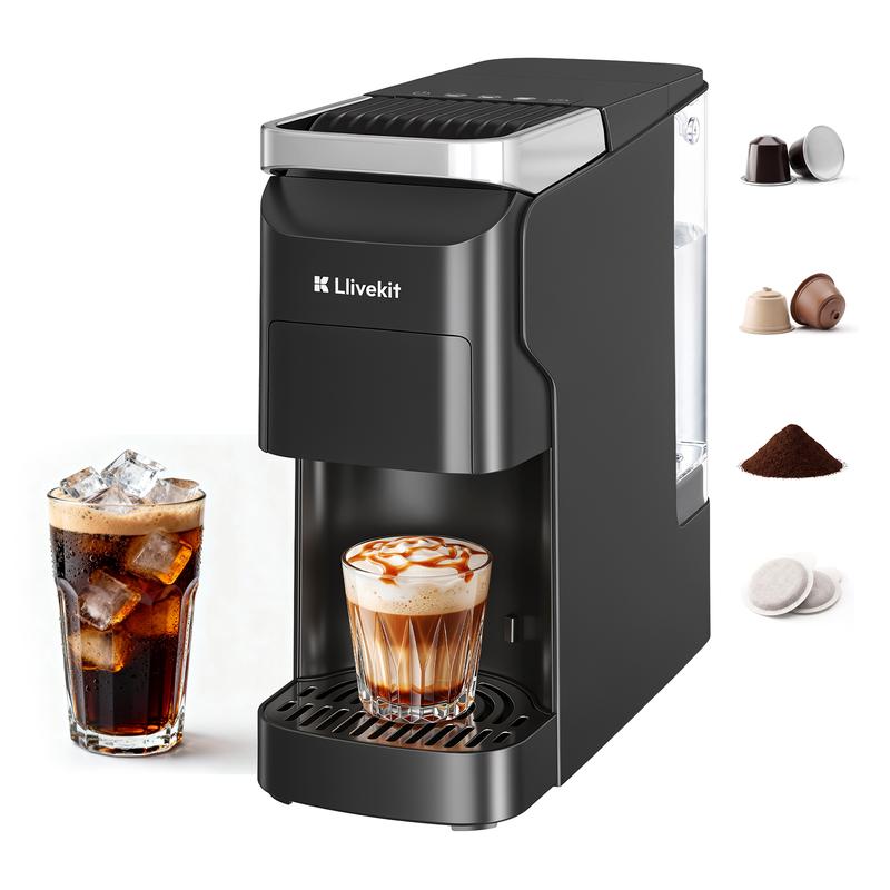 3-In-1 Multi Kaffeemaschine, kompatibel mit Nespresso-/Dolce Gusto-Kapseln/ESE-Pads/gemahlenem Kaffee, 20 Bar, 920 ml, schnelles Vorheizen und Selbstreinigung, 1400 W, Mattschwarz