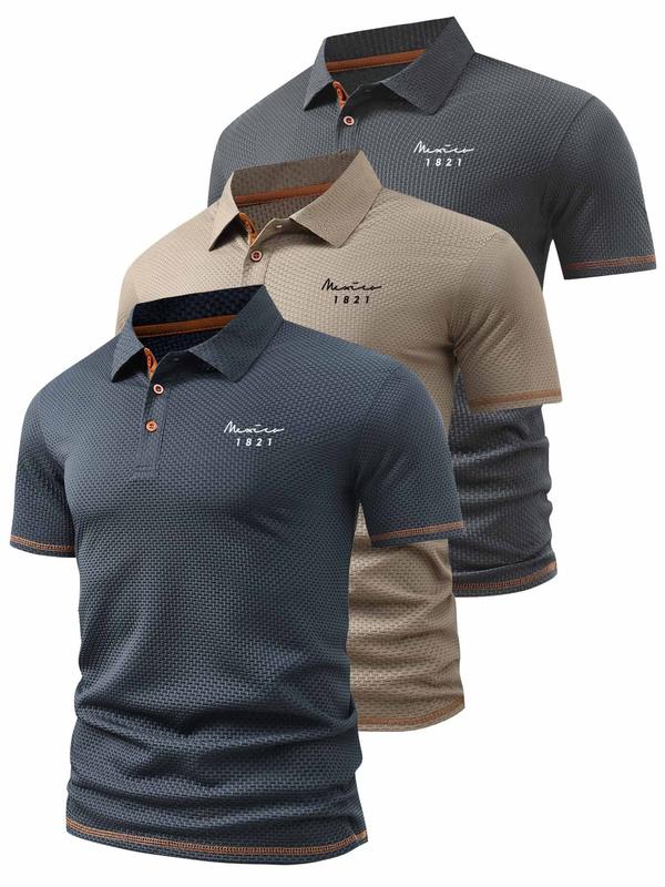 3-teiliges Set aus Herren-Poloshirts: hochelastisch, schnelltrocknend, weicher Kragen mit Farbblock-Muster, atmungsaktives Netzgewebe für kühlenden Tragekomfort im Sommer, lässig schmal geschnitten