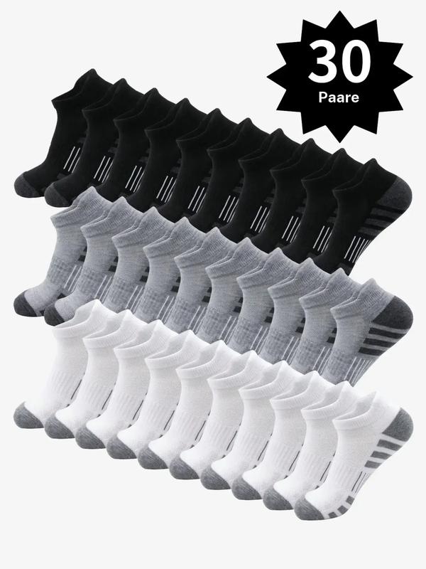 30er/15er Paar Herren Sneaker-Socken, einfarbig und gestreift, sportlich, bequem, atmungsaktiv, minimalistisch für den Alltag; Herrensocken, Socken-Sets für Herren, Mehrfachpackungen mit Socken, atmungsaktive Stoffsocken, Frühjahrsstil, Ganzjahresstil