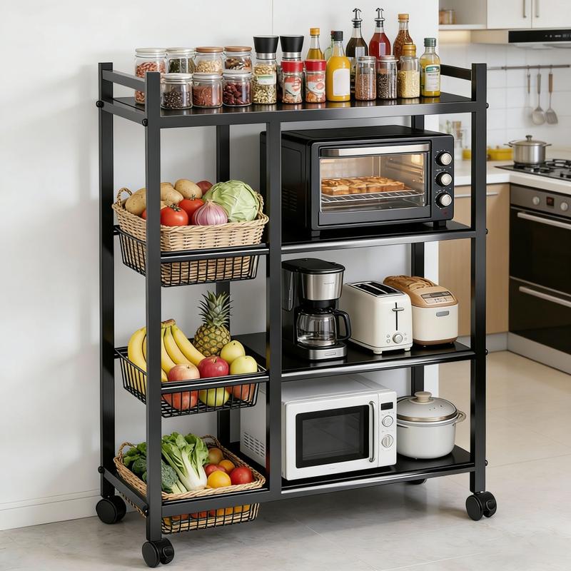 4-Ebene-Metall-Küchenlagerregal mit Universal-Rädern, Robuster Rollwagen, Mobile Multi-Layer-Organizer, Platzsparende Lagerstand für Küche, Speisekammer, Garage und Indoor-Haushaltslager