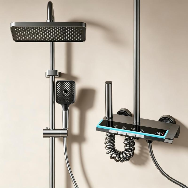 4 Funktionen, Duscharmatur-Set für das Badezimmer, digitale Temperaturanzeige, Duschsystem, heißes und kaltes Wasser, Mischventil, Druckarmaturen