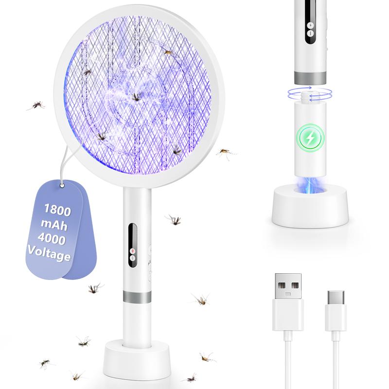 4000V Elektrische Mückenschläger, 2‑in‑1 Mückenvernichter, mit USB-Ladestation, klappbar, mit violetter Mückenlocklicht, geeignet für Hof, Camping, Innen- und Außenbereich