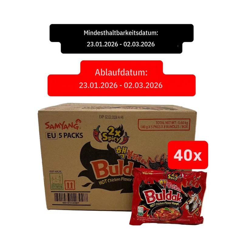 40x Samyang Buldak 2x Spicy Hot Chicken TikTok Viral Bundle 40x140g / MHD WARE