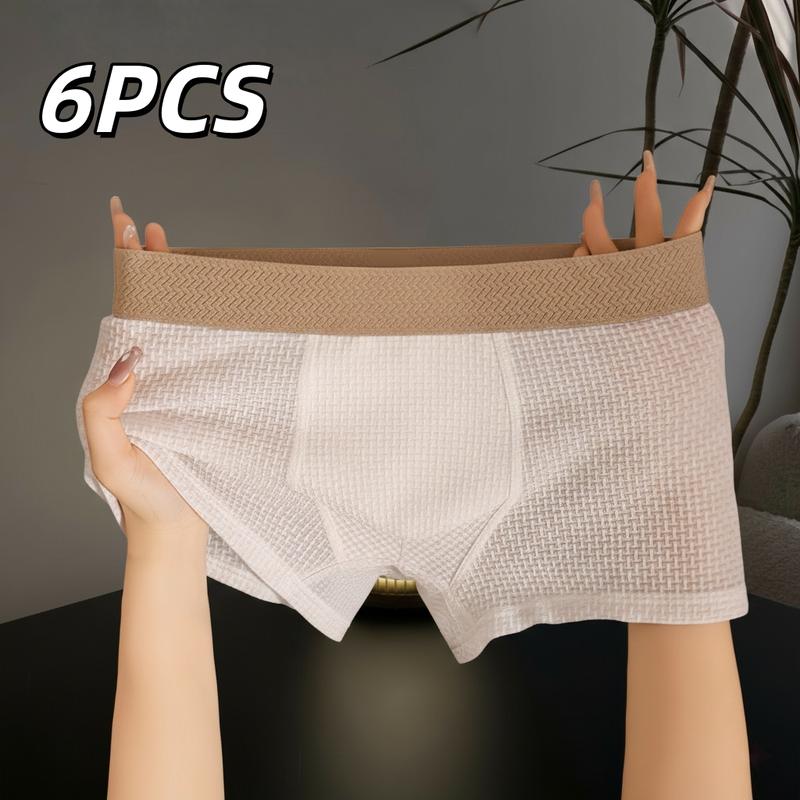 6er Pack Herren Boxershorts „Ice Cool“, atmungsaktive, elastische Unterwäsche, lässige Boxershorts aus Eisseide, elegantes Print, mehrfarbige, strapazierfähige Unterwäsche