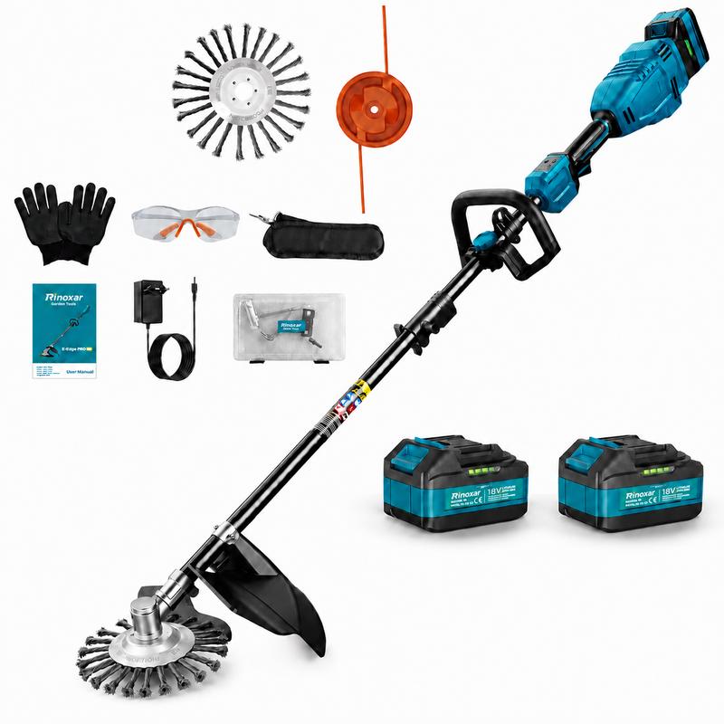 Akku Rasentrimmer, 26 cm Akku Unkrauttrimmer mit bürstenlosem Motor, 2 x 5200mAh Akku, verstellbarer Teleskopstiel für Rasen, Garten, Rasenkanten und hohes Gras