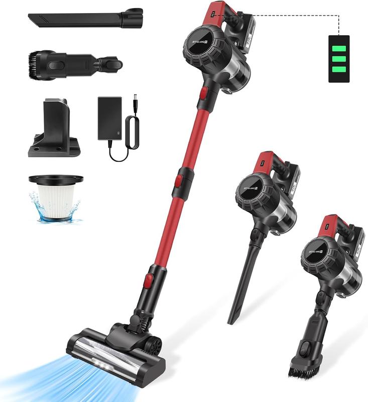 Akku Staubsauger, 35000Pa/450W/40Mins Staubsauger Kabellos mit HEPA Filter, 6 in 1 Vacuum Cleaner Handstaubsauger & Anti-Verhedderung-Bürste für Teppich, Hartboden und Tierhaare