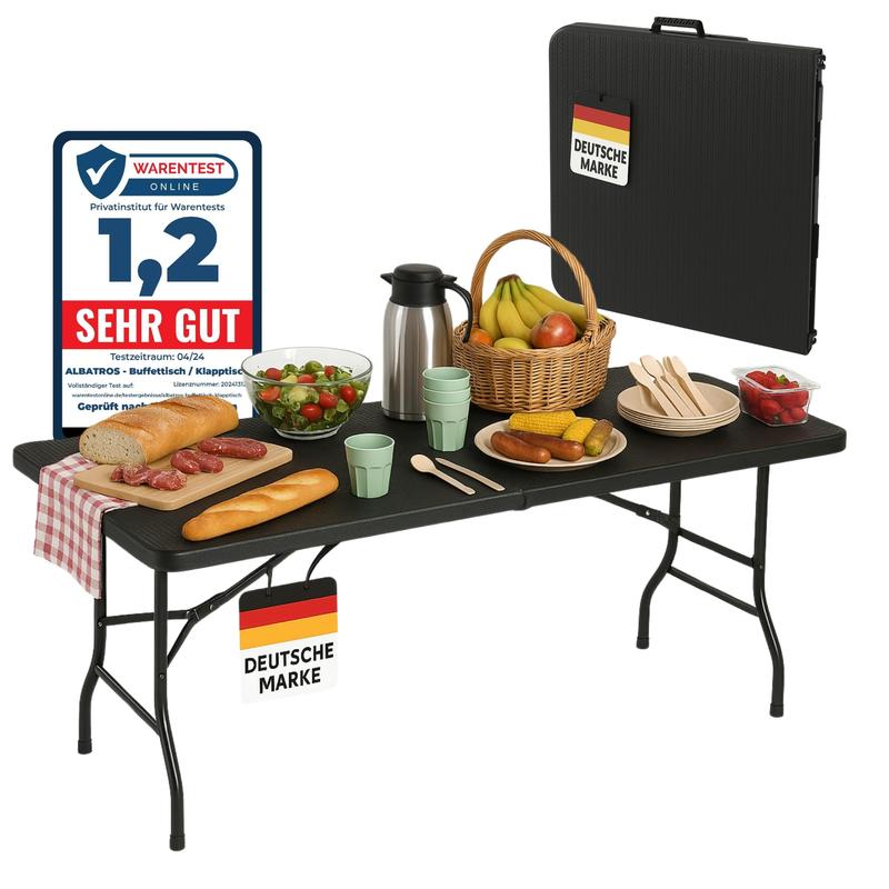 ALBATROS Buffettisch Klapptisch 182 x 75 cm für 10 Personen Rattan-Optik robust & standfest mit Bodenschonern für Innen & Außen