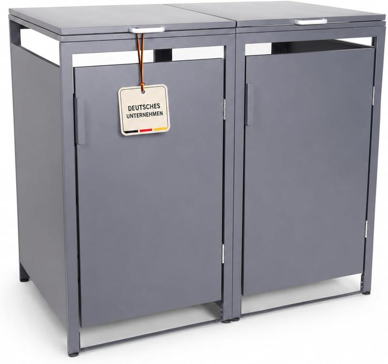 ALBATROS Mülltonnenbox 2er Hauswandversion, 120L bis 240L, für Zwei Tonnen, verzinktes Metall RAL7016 Anthrazit, offene Rückseite, bessere Belüftung, wetterfest, verstellbare Füße
