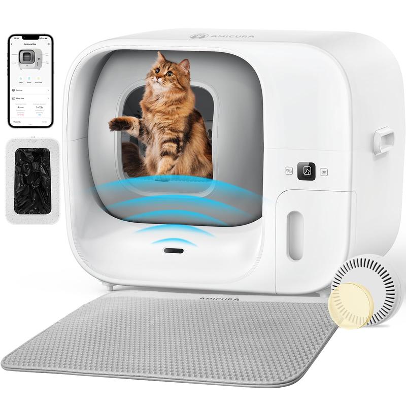 Amicura Cura X1 PLUS XXL selbstreinigende Katzentoilette (95L+12L) – App gesteuert, Anti Klemm Sensor,