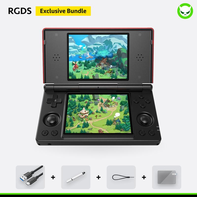 Anbernic RG DS [Beim Kauf von 1 erhalten Sie 1 kapazitiven Stylus + 1 Tragriemen + 2 Displayschutzfolien + 1 Ladekabel + 1 ROM-Karte] Zwei Bildschirme, 4‑Zoll‑IPS‑Display (640×480), Android 14, RK3568 Quad‑Core, 64‑Bit, 4000 mAh, sofort einsatzbereit