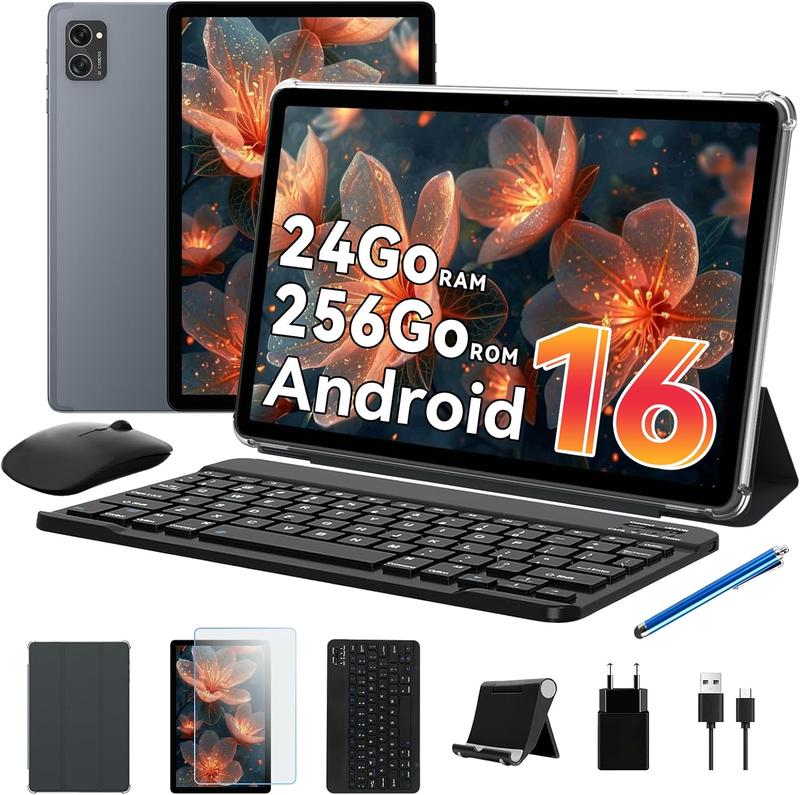 Android 16 Tablet, 10 Zoll, 90 Hz, 24 GB + 256 GB (2 TB TF), Octa-Core, 5000 mAh, 8 MP + 5 MP, Gemini AI 3.1 Pro, Widevine L1, mit Tastatur und Stift