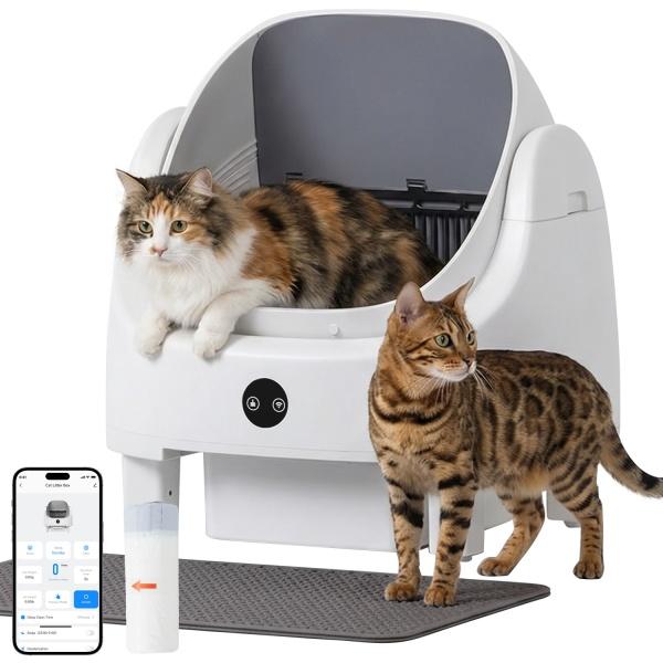 Aoxun Selbstreinigende Katzentoilette, Katzenklo Selbstreinigend mit Sicherheits Geruchskontrolle, Automatischer App-Steuerung für Katzen, Inklusive Katzenstreumatte,Müllbeutel und Duftbox, Weiß