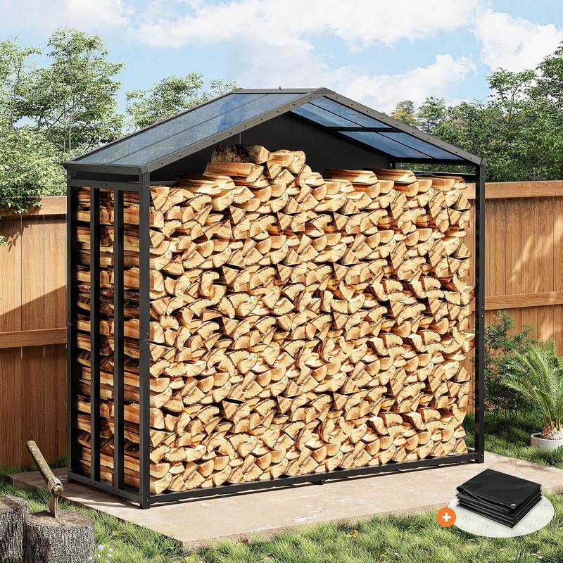 APICIZON XXL Holzscheithaufenhalter 187x70x190cm, 2,3 m³ Außenlagerung für Holz mit wasserdichtem Überwurf und Vorhängen, robustes Stahlgestell, Tragfähigkeit 3000 kg, anthrazitgrau