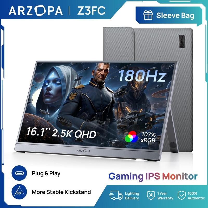 ARZOPA-Z3FC Portable Gaming Monitor 180Hz 16,1" Bildschirm US-C HDMI Kompatibel mit iPad PC Mac Telefon Xbox PS4