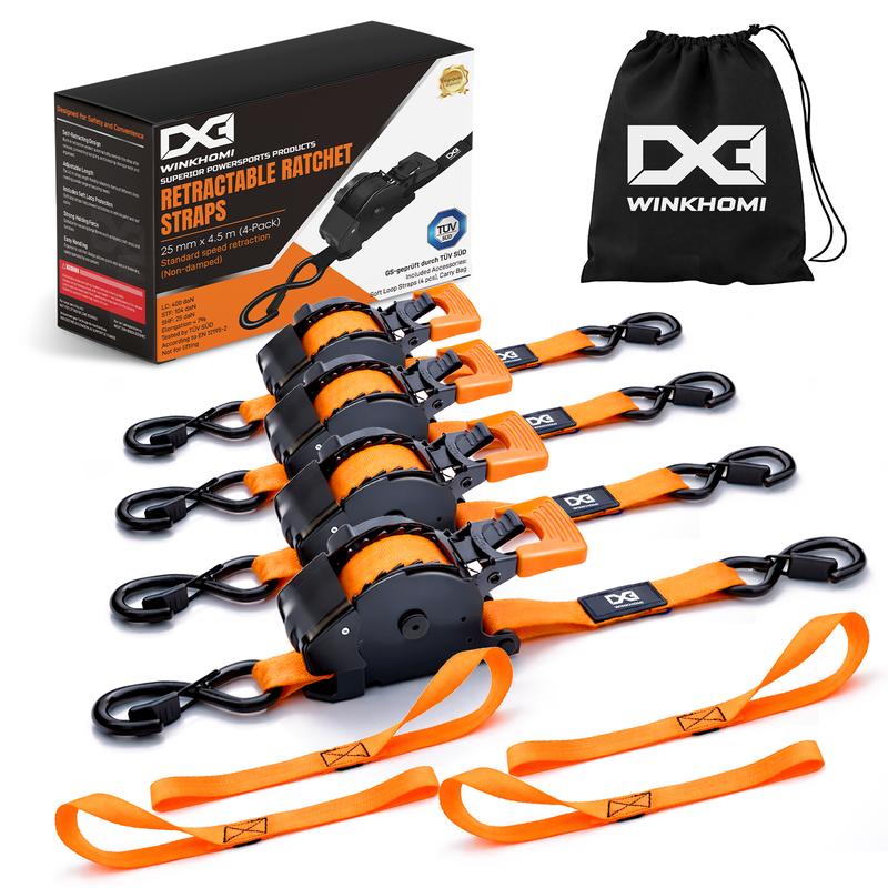 Ausziehbare Ratsche-Seile 1″ × 15 ft, Winkhomi Transportseile mit beschichteten S-Haken, inklusive Seil mit 8er-Ring, für SUV, Lkw und Ladung (2er- oder 4er-Pack), robuste Zurrgurte
