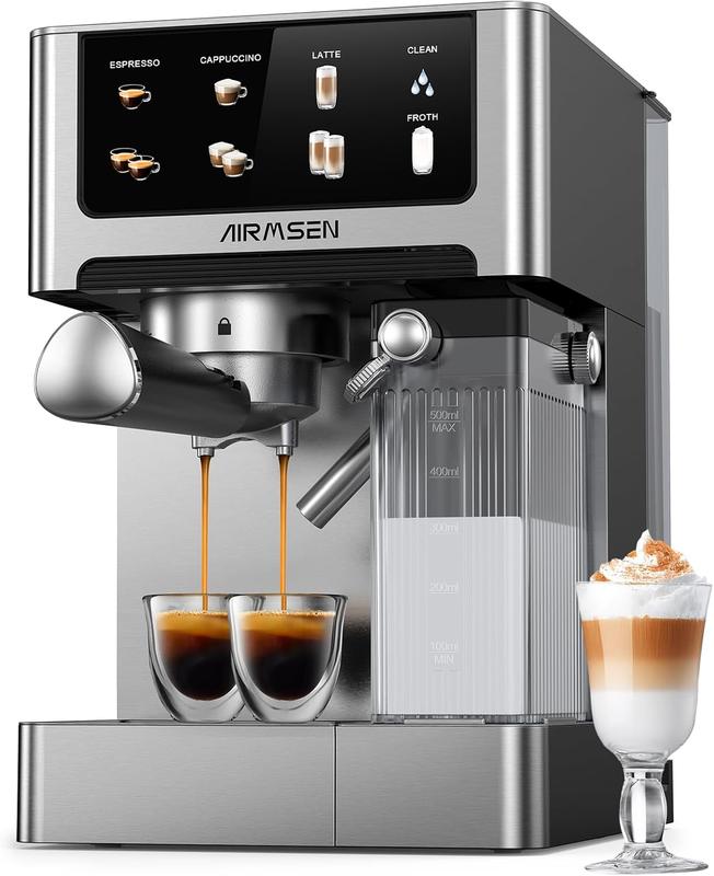 Automatischer All in One Espressomaschine, Mini Kaffeemaschine, Latte Kunst mit Ein Knopf Bedienung, programmierbare Rezepte, Kombo 3 in 1 im gewerblichen Standard (Cappuccino/Espresso/Latte), für Zuhause, Büro und Wohnung, Wassertank mit 1,8 L Kapazität,
