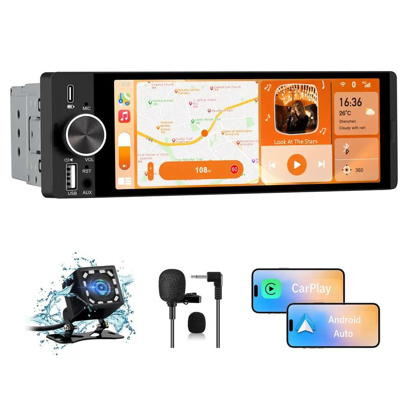 AWESAFE Autoradio CarPlay 1 DIN 6,36" | CarPlay & Android Auto kabellos | Rückfahrkamera