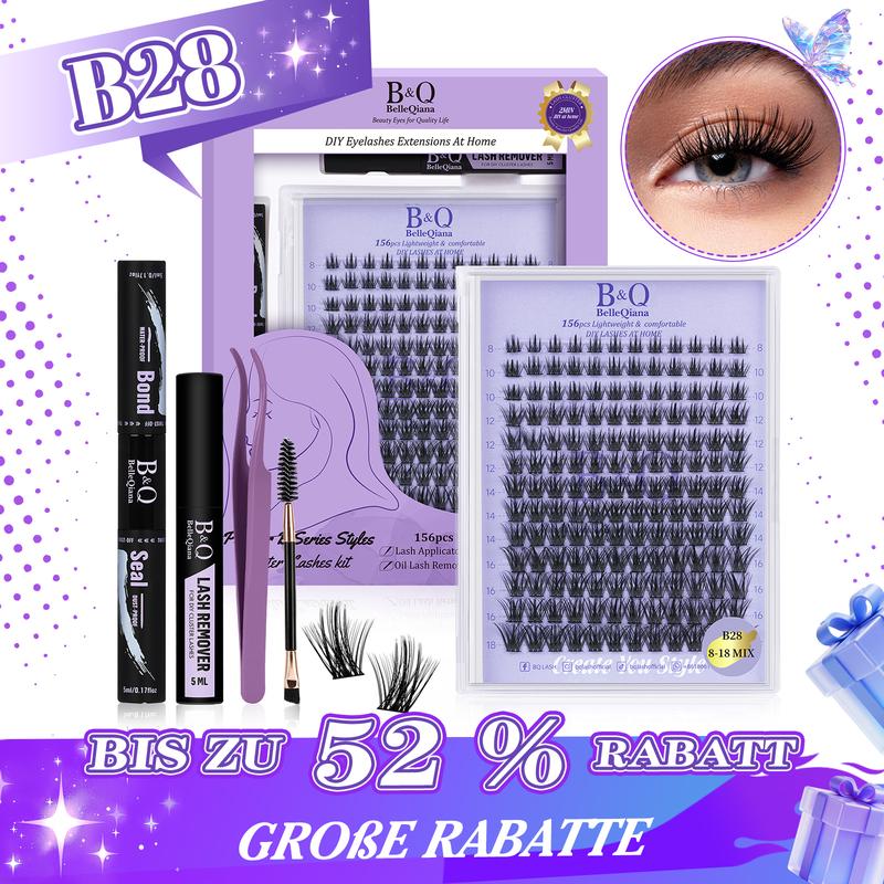 B&Q-B02 Wimpernverlängerungsset,156 Pcs 8-16 Mischungen,mit Mascarabürste, Kleberentferner,Wimpernapplikatoren für DIY