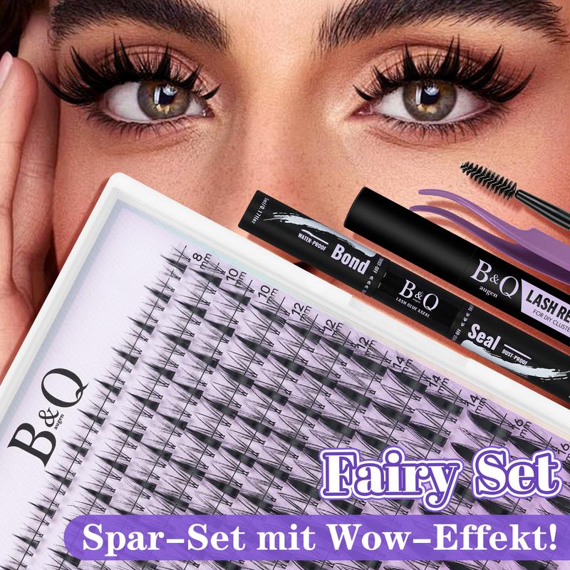 B&Q Fairy Unsichtbares Band Wimpern Set, Handgebundener klarer Seidenfaden, Eleganter Stil, 8 16 Mix | Nahtlos, Tägliche & Party Puppenaugen | Leichtes Flauschiges Volumen, Natural Glam Essentials, 144 Pcs