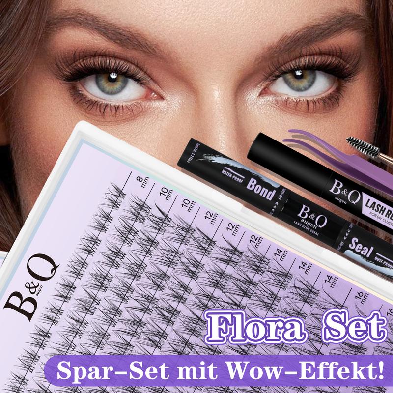 B&Q Flora 120PCS Cluster Unsichtbare Knoten Wimpern Handgebundenes Transparentes Seidenband-Flora Stil 8-16mm Mix | Atmungsaktiver Natürlicher Charme | Zartes Zartes Wimpernset Erdige Botanische Schönheit0