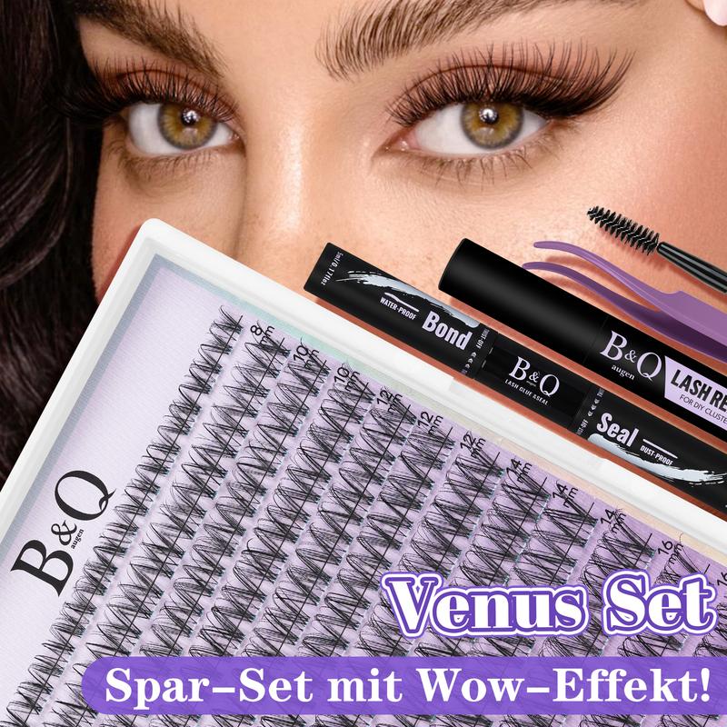 B&Q Venus Lash Cluster Kit | 8-16mm Mixed | Moach Flora | Clear Invisible Band | Lightweight & Professional Soft Silk Clusters