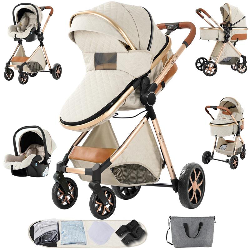 Baby-Kinderwagen 3-in-1 Reisesystem - Wiege-, Autositz- und Faltbarer Kinderwagen mit einer Hand
