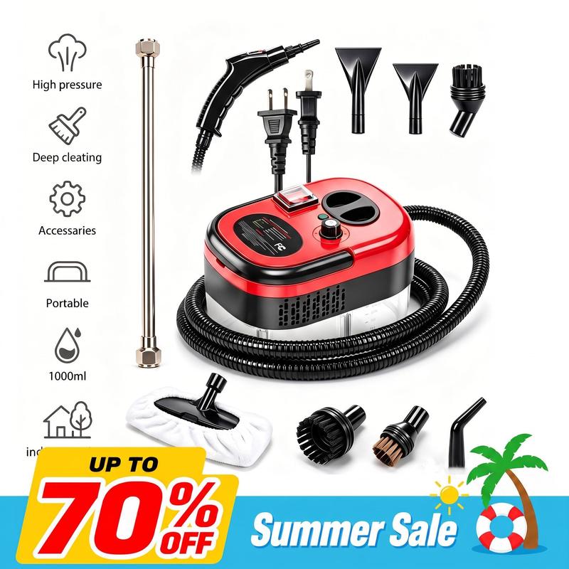 【Back to school】Tragbarer Hochdruck-Dampfreiniger 2500W, 1000ml Tank, Komplett Zubehör-Set, Vielseitige Dampfreinigungsmaschine für Küche, Bad, Sofa, Auto Innen & Außen