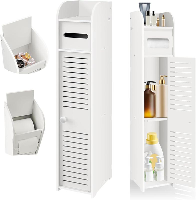 Badezimmerschrank mit 4 Ebenen, schmal, freistehend, für Toiletten, Aufbewahrungsregal