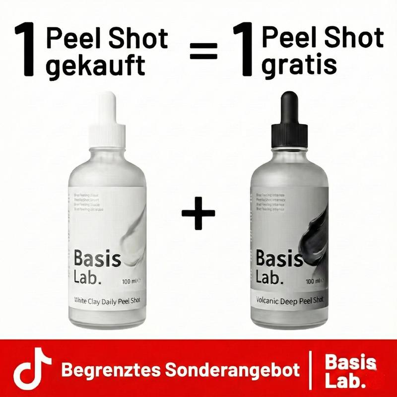 Basis Lab Peel Shot Duo | Vulkan & Weißer Ton | Tägliche Sanfte Reinigung mit Weißem Ton & Wöchentliche Tiefenbehandlung mit Vulkanischen Mineralien, Centella Asiatica & Hyaluronsäure – 90ml x 2