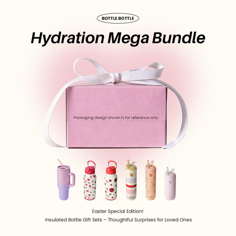 BOTTLE BOTTLE Hydration Mega Bundle – Isolierte Wasserflasche und Thermobecher, 16 oz / 24 oz / 32 oz / 40 oz (zufällige Farbe), vakuumisolierter Edelstahl-Thermobecher mit Strohhalm, auslaufsicheres Deckel, Überraschungsgeschenke für Männer / Frauen / Ki
