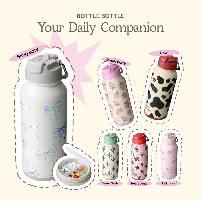 BOTTLE BOTTLE Isolierte Wasserflasche 32oz 950ml Edelstahl Sportflasche mit Strohhalm Dual Use Deckel Pillenbox Vakuumisoliert für Gym Getränke Isolierbecher Kaffeebecher Geschenke für Männer