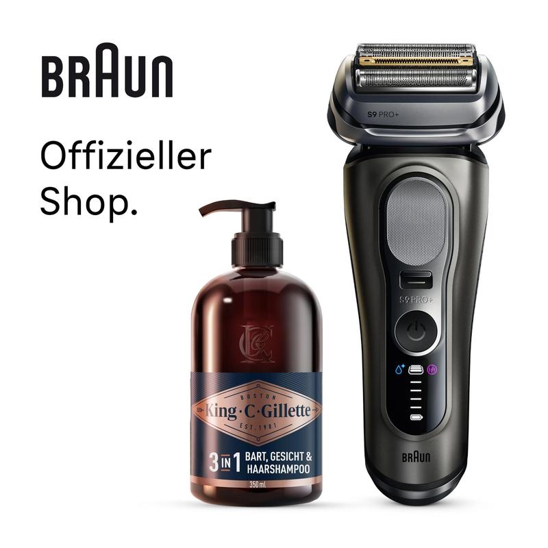 Braun Series 9 Pro+ Elektrischer Rasierer- 9615s wet&dry + King C. Gillette 3-in-1 Bart-, Gesichts- und Haarwaschgel für Männer, 350ml