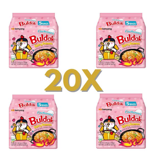 Buldak Ramen Carbonara 20er Pack - Cremig Würzig & Extra Scharf - Koreanischer Kultklassiker Im XXL-Vorratspack - Perfekt Für Uni Büro Oder Gaming