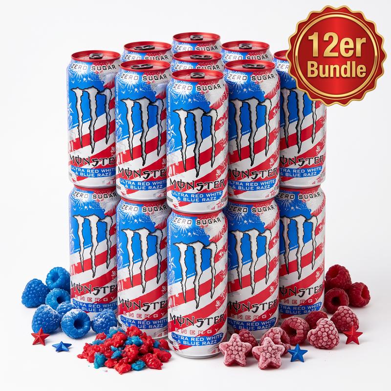 Bundle 12x Monster Energy Ultra Red White & Blue Razz – 473 ml Original Import USA