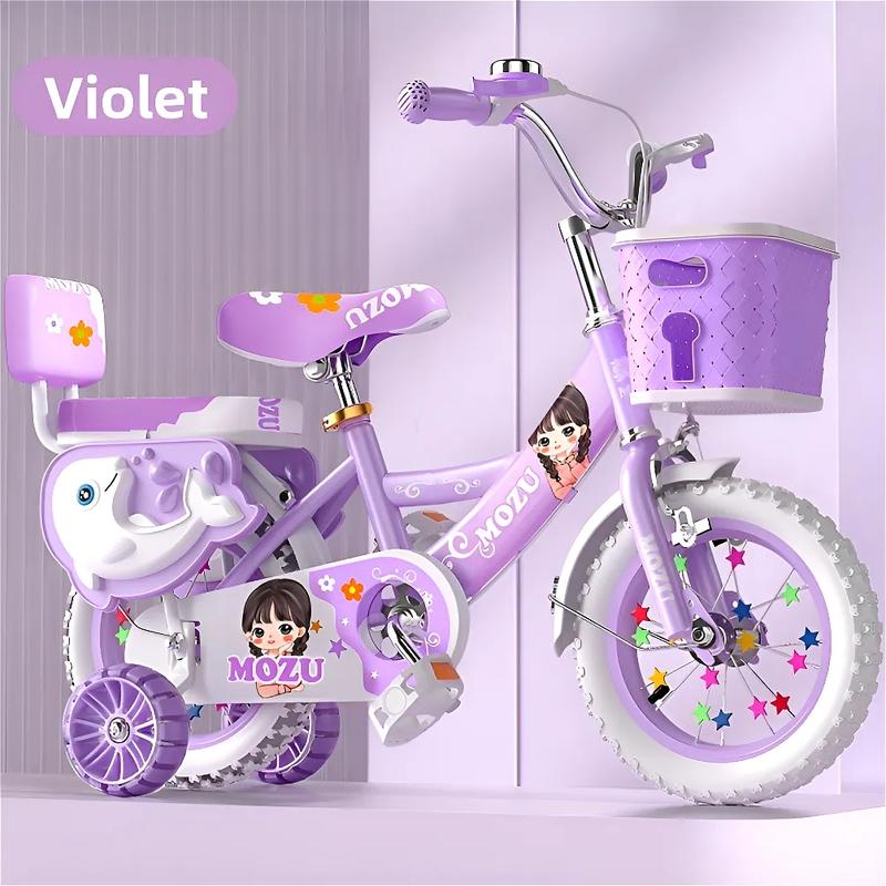 Buntes Kinderfahrrad für Jungen und Mädchen im Alter von 2–7 Jahren, 12 Zoll/14 Zoll/16 Zoll, Reifen, blinkende coole zusätzliche Räder, Sicherheitsschutz