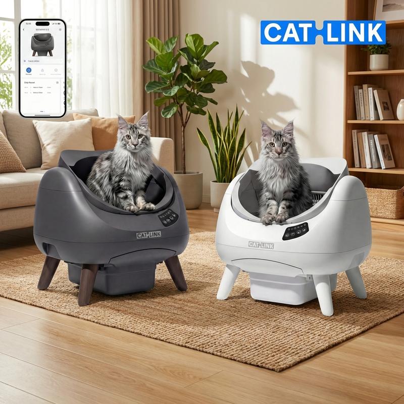 Catlink C08 Open-X Offene Selbstreinigende Katzentoilette mit 12L Abfallbehälter und 20-Cat ID Tracking für Multi-Cat Haushalte