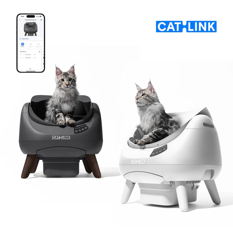 Catlink C08 Open-X Offene Selbstreinigende Katzentoilettemit 12L Abfallbehalter und 20-Cat ID Tracking fur Multi-CatHaushalte