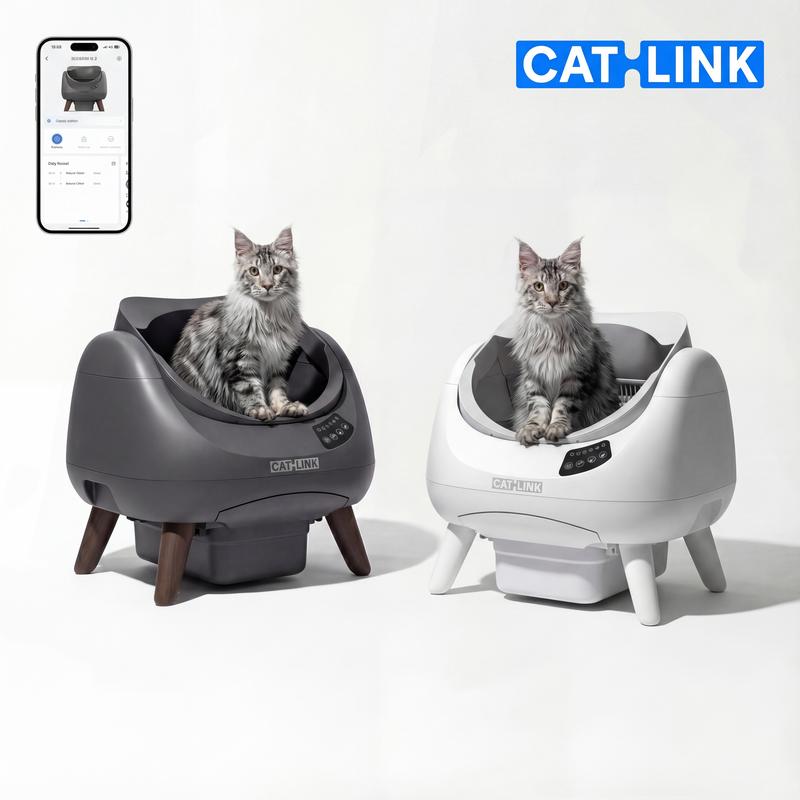 Catlink Open-X Offene Selbstreinigende Katzentoilette mit 12L Abfallbehälter und 20-Cat ID Tracking für Multi-Cat Haushalte