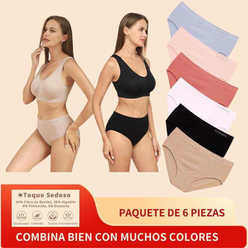 Channo Höschen aus Baumwolle und Bambus für Damen, hohe Taille, nahtlos, einfarbig – 6er-Pack