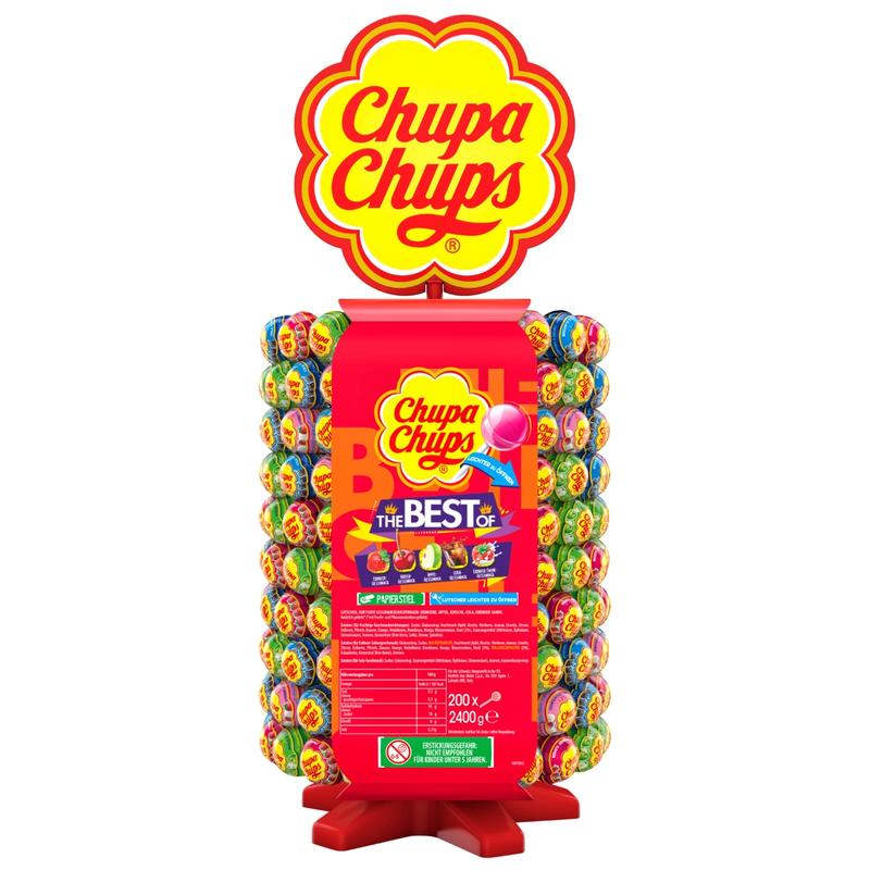 Chupa Chups Lutscher-Rad, Lollipop-Aufsteller mit 200 Lollis in fünf Sorten | 200 x 12g