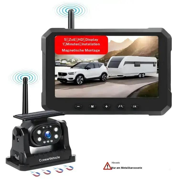 ConewVehicle magnetische kabellose Solar Rückfahrkamera mit 5 Zoll HD Monitor, 1080P Heckansicht für Auto / LKW / Wohnmobil / Anhänger / SUV / Camper, Nachtsicht, wasserdicht, Parkassistent