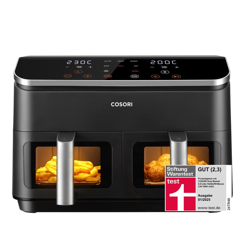 Cosori Testsieger airfryer | PFAS-Free Keramikbeschichtung‑Innenraum, Sichtfenster, NTC‑Temperatursteuerung, Fettarm Backen Brate, ideal für Bratkartoffeln