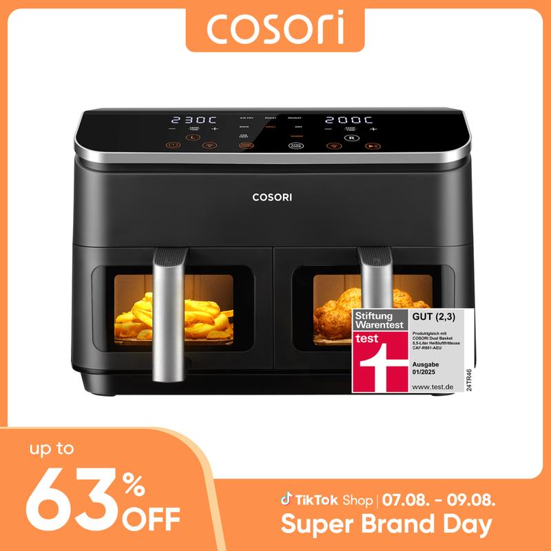 Cosori Testsieger airfryer | Vollmetall-Innenraum, Sichtfenster, NTC-Temperatursteuerung, Fettarm Backen Brate, ideal für Bratkartoffeln