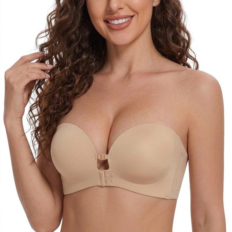 Damen BH ohne Träger mit vorderem Verschluss, Push up Effekt, gepolstert, mit zusätzlichen Kissenbechern, rutschfest mit Anti Rutsch Griff, bügelfrei, stützend, nahtlos, bequem, Schlauch Jelly BH, Cups A/B/C#TikTokShopDealsforYouDays